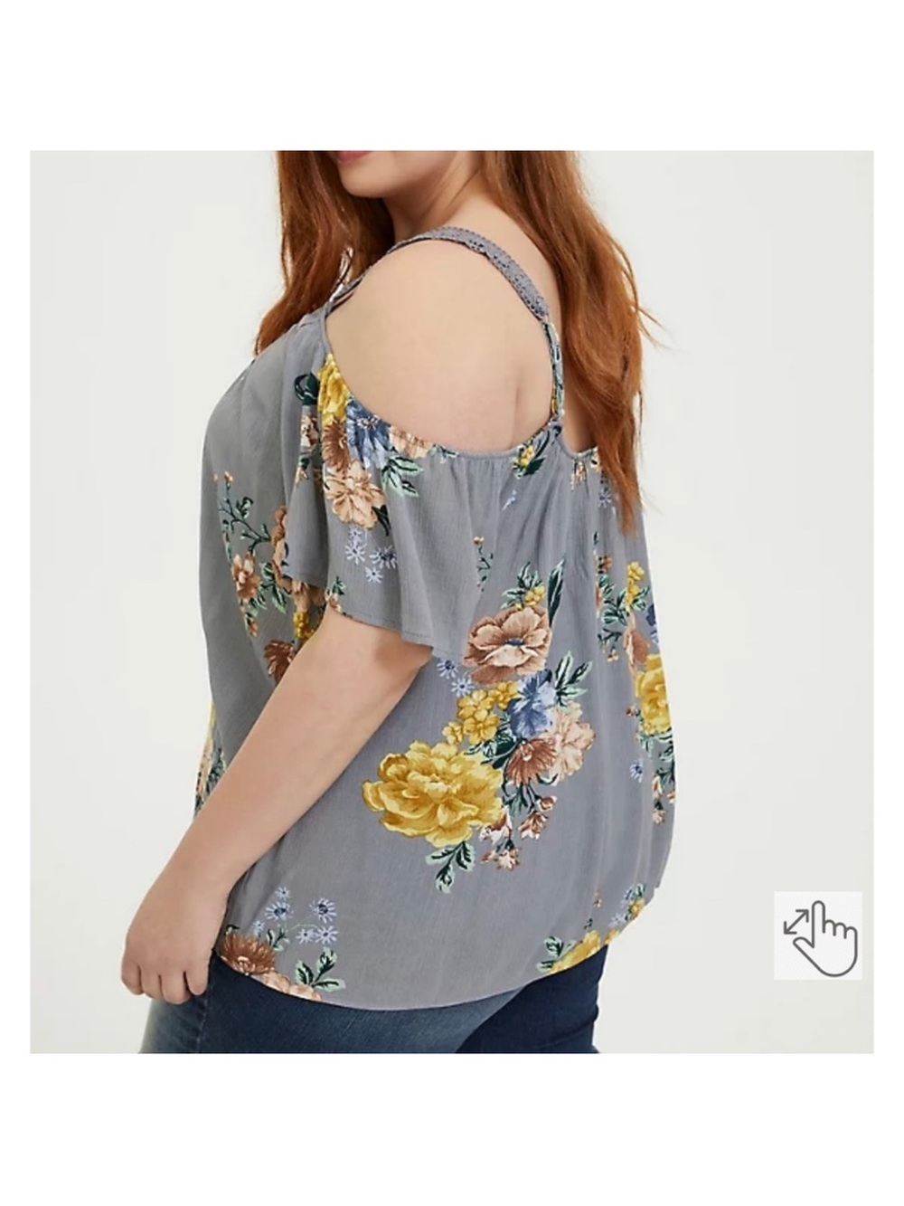 TorridGray Cold-Shoulder Floral Tunic with Yellow Blooms - Picture 3 of 8